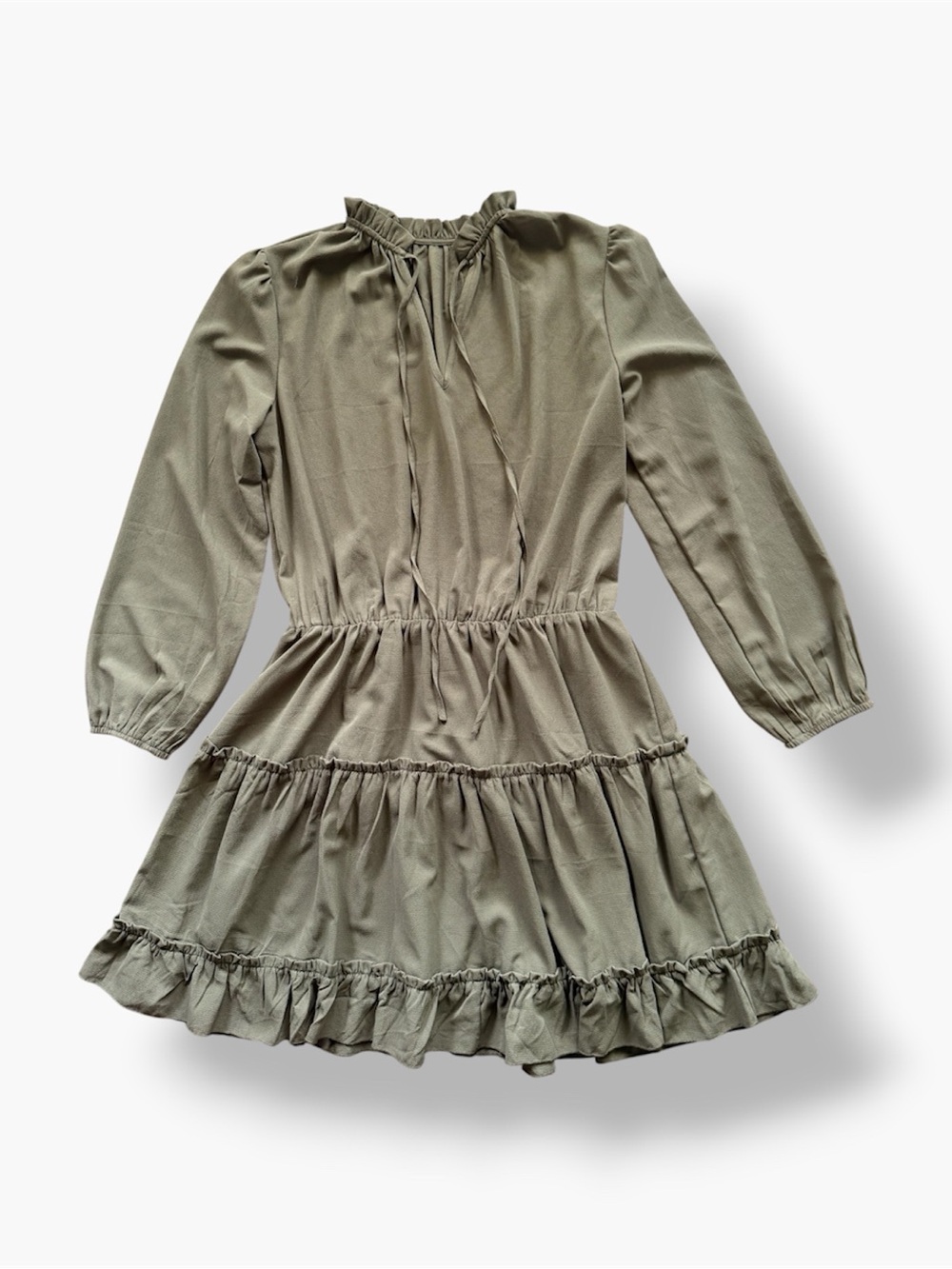 Asvivid, Ruffled Tiered Long-Sleeve Mini Dress in Olive - XL - Picture 4 of 6